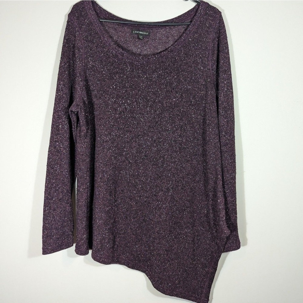 Lane Bryant Womens Purple Sparkle Glitter Asymmetrical Tunic Top Plus Size 14 16